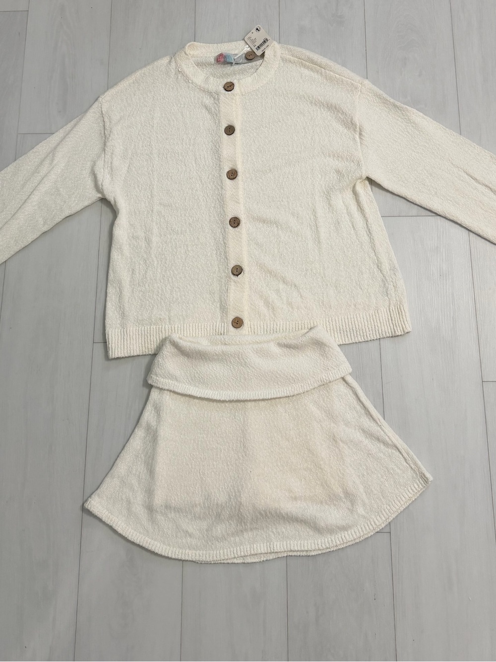 Free People Cream Textured Knit Skort Set